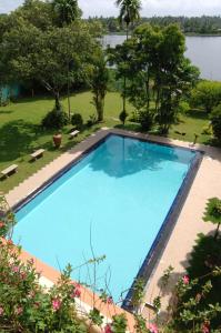 uitzicht over een groot blauw zwembad bij Spring of Life in Colombo