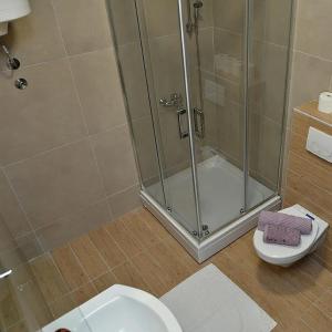 een badkamer met een douchecabine en een toilet bij Stan na dan Raška in Raška