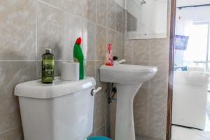 モンバサにあるSeaEsta studio Shanzu Serenaのトイレの後ろにオウムが座っている浴室 +26枚の写真