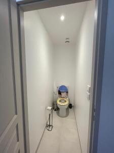 uma casa de banho com WC num quarto branco em Maison 80m2 entièrement rénovée à 1,5km de la plage des Conches em Longeville-sur-Mer