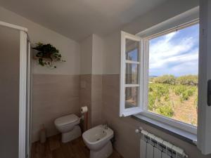 łazienka z toaletą i oknem w obiekcie AceroRosso Farmhouse w mieście Sarzana