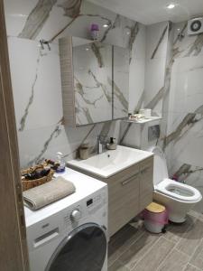a bathroom with a sink and a washing machine at Capital Apartment kilkis in Kilkis