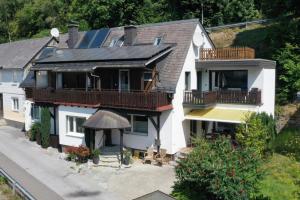 an aerial view of a house with a balcony at Haus am Iberg 4 in Willingen