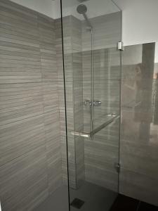 y baño con ducha y puerta de cristal. en Coello 31, en Jaén