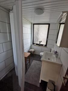 baño con lavabo y aseo y ventana en Haus Buron en Titisee-Neustadt