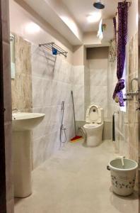 La salle de bains est pourvue de toilettes et d'un lavabo. dans l'établissement ALL SEASONS HOTEL, à Gangtok