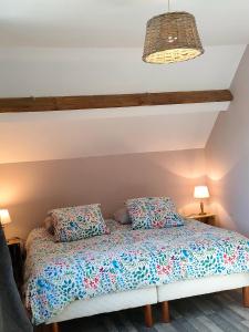 a bedroom with a bed and two pillows at La Grange in Delettes