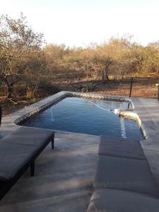 a swimming pool with two chaise lounges and a swimming poolvisorangering at Palahala in Marloth Park