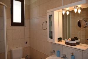 a bathroom with a sink and a toilet and a mirror at Villa Helidoni in Pondikianá