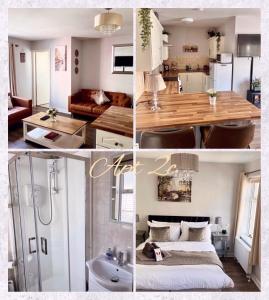 een collage van vier foto's van een slaapkamer en een badkamer bij Trinity Apartments Four 1-Bedroom Apts Waterford City Centre in Waterford