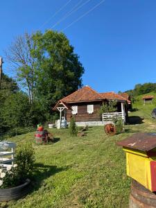 a house in a field with a yard with a yard at Turizam Raković in Ivanjica