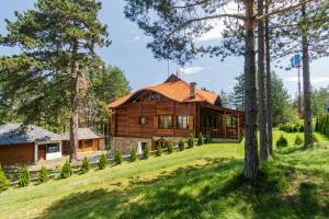 a large wooden house in a field with trees at Mountain Villa Udovicic in Zlatibor