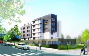 a rendering of a building on the corner of a street at Ace Hotel Annecy in Annecy