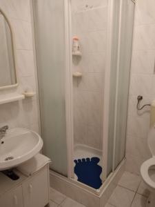 La salle de bains est pourvue d'une douche et d'un lavabo. dans l'établissement Apartments by the sea Veli Iz, Iz - 18697, à Veli Iž