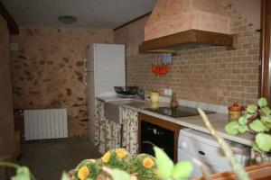 a kitchen with a white refrigerator and a stove at La Casita de Las Estrellas in Algimia de Almonacid