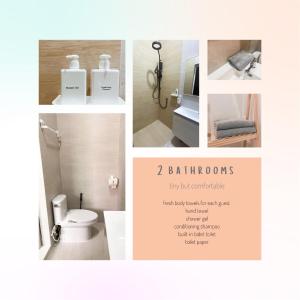 a collage of photos of a bathroom with a toilet at Sundae Haus in Betong