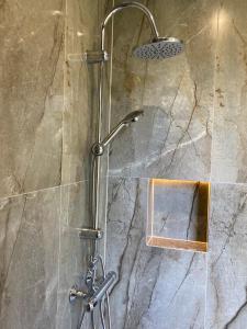 a shower with a shower head in a bathroom at Pape Rogas in Pape