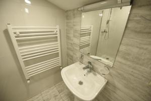W łazience znajduje się umywalka i lustro. w obiekcie Family Hotel Avlabar w mieście Tbilisi City