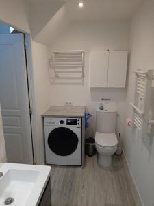 Baño pequeño con aseo y lavamanos en LOCATION APPART 45 M² - 2 CH AVEC JARDIN PRIVATIF en Gailhan