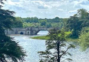 a bridge over a river with a tree in the foreground at Detached annex in centre of Woodstock, Cotswolds in Woodstock