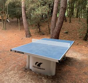 a ping pong table in the middle of a forest at « La Palmeraie » Villa résidentielle avec piscine in La Palmyre