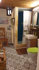 a bathroom with a toilet and a shower and a sink at Agréable chambre d'hôtes, au calme, dans la nature in Roches