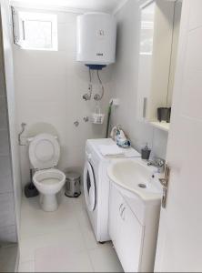 a white bathroom with a toilet and a sink at Apartment Marina in Kotor