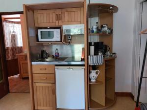 a small kitchen with a refrigerator and a microwave at SAGE Studio in Treignac