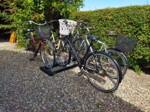 Un par de bicicletas estacionadas una al lado de la otra. en Æblehaven, en Toftebjerg