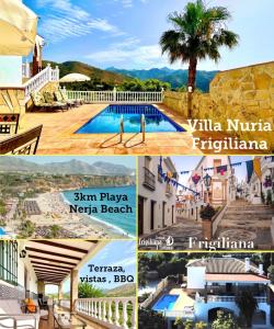 een collage van foto's van een resort met een zwembad bij Villa Nuria in Frigiliana