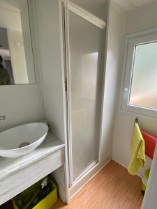 a bathroom with a sink and a mirror at Mobilhome Santerre in Châtillon-sur-Broué