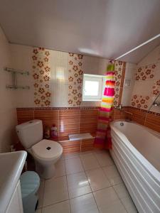 a bathroom with a toilet and a tub and a sink at Casa Centru Chișinău in Chişinău