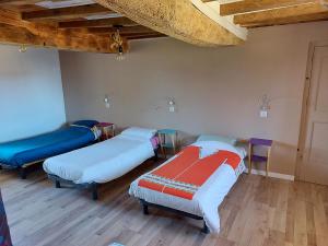 twee bedden in een kamer met houten vloeren bij Gîte 11 personnes avec extérieur in Saint-Maurice-de-Rotherens