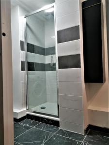 prysznic ze szklanymi drzwiami w łazience w obiekcie Appartement moderne entièrement rénové w mieście Aurillac