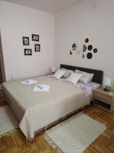 een slaapkamer met een groot bed met 2 kussens bij APARTMAN-STUDIO TEA SU in Subotica