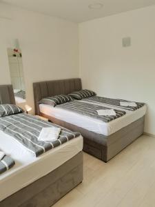 two beds sitting next to each other in a room at Apartments Petrova170 in Zagreb