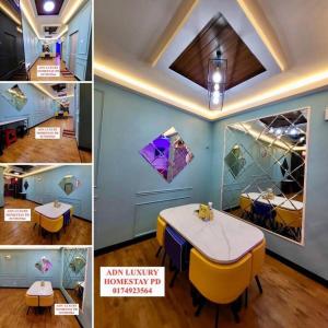 a collage of four pictures of a room with a table at ADN LUXURY Homestay KARAOKE, POOL,NETFLIX,ASTRO,BBQ in Port Dickson