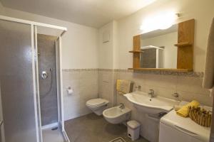 y baño con aseo, lavabo y ducha. en Apartements Precalalt, en La Villa