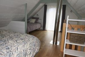 a bedroom with a bunk bed and a ladder at Les Jardins d'Olus in Wandignies-Hamage