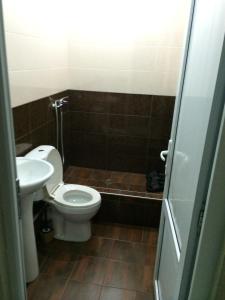 La salle de bains est pourvue de toilettes et d'un lavabo. dans l'établissement Star Hotel Didube, à Tbilissi