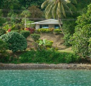 a house sitting on top of a hill next to the water at Gecko Lodge Fiji in Savusavu