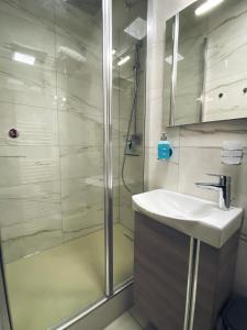 a bathroom with a shower and a sink at Studio 20qm mit Balkon und Innenpool - 22031 in Schluchsee