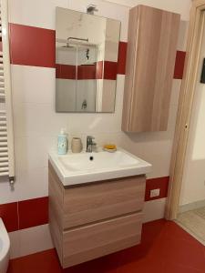 a bathroom with a white sink and a mirror at Aury & Ester Casa Vacanze in Crema