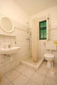 uma casa de banho com um lavatório, um WC e um espelho. em Apartments and rooms by the sea Lucica, Lastovo - 990 em Lastovo