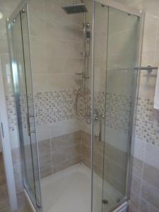 a shower with a glass door in a bathroom at Apartment Biograd na Moru 860c in Biograd na Moru
