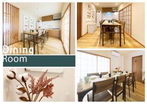 a collage of photos of a kitchen and a dining room at nestay villa tokyo shinjuku in Tokyo
