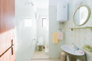 ein Badezimmer mit einem Waschbecken, einem WC und einem Spiegel in der Unterkunft Apartments with a parking space Supetar, Brac - 18825 in Supetar