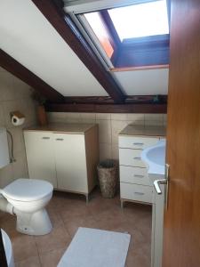 a bathroom with a toilet and a sink with a skylight at Holiday house with a parking space Olib - 18805 in Olib
