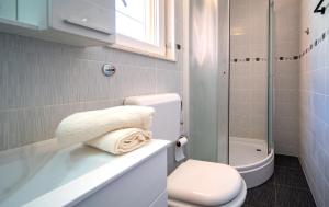 ein Bad mit einem WC, einem Waschbecken und einer Dusche in der Unterkunft Holiday house with a parking space Mundanije, Rab - 18889 in Rab