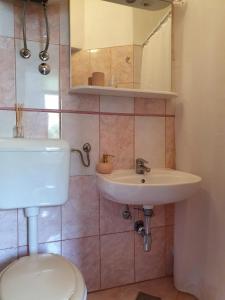a bathroom with a sink and a toilet and a mirror at Apartments with WiFi Bozava, Dugi otok - 18916 in Božava